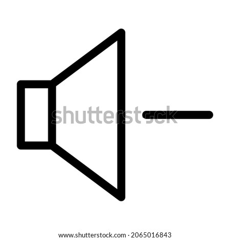 Audio speaker volume down icon. Low volume line button. Outline vector illustration isolated on white background.