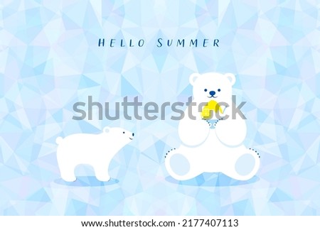 vector background with polar bear with Japanese shaved ice dessert on the ice for banners, cards, flyers, social media wallpapers, etc.