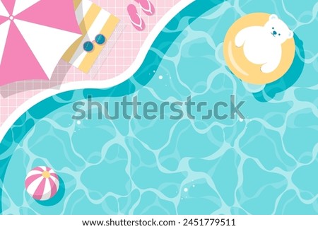 summer vector background with a polar bear floating in the swimming pool for banners, cards, flyers, social media wallpapers, etc.