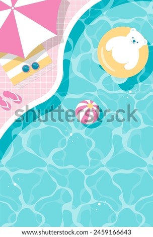 summer vector background with a polar bear floating in the swimming pool for banners, cards, flyers, social media wallpapers, etc.