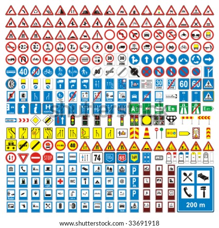 Three Hundred Fully Editable Vector European Traffic Signs With Details ...