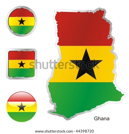 Fully Editable Vector Flag Of Ghana In Map And Web Buttons Shapes ...