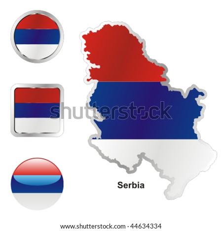 fully editable vector flag of serbia in map and web buttons shapes