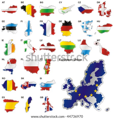 fully editable vector illustration of all twenty-seven Member States of the European Union in map shape