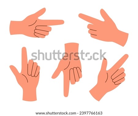 Set of hands with pointing finger isolated on white background.