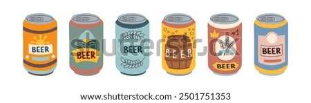 Set of beer cans isolated on white background. Oktoberfest concept. Beer festival concept. Drinks concept.