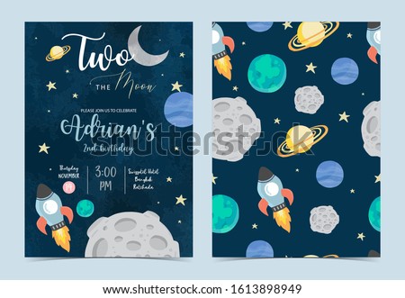 Collection of space background set with astronaut, sun, moon, star,rocket.Editable vector illustration for website, invitation,postcard and sticker.Include wording two the moon