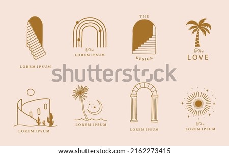 Collection of line design with sun,window,building.Editable vector illustration for social media,icon