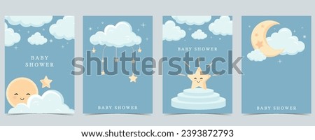 Baby shower invitation card for boy with balloon, cloud,sky, blue