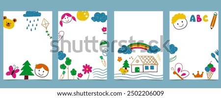 cute scribble kid background collection.vector illustration for a4 vertical design