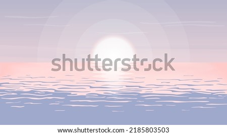 Sunset on the sea. Ripples on the water. Vector illustration in pastel colors for screensaver, card, background.