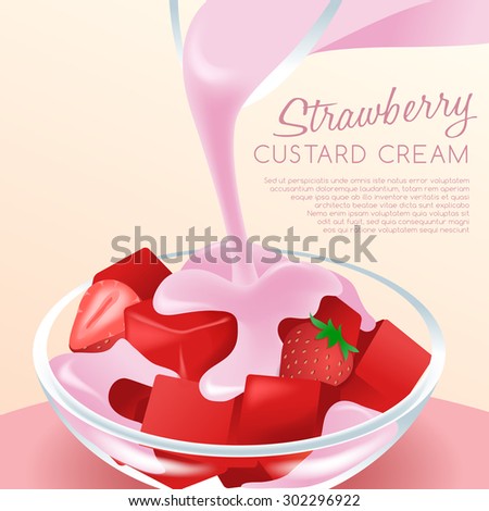 Strawberry Custard Cream With Fruit Jelly : Vector Illustration