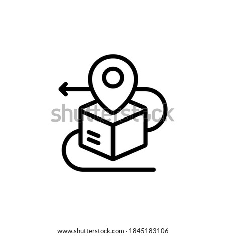 Product box and map pin solid line icon. Shipping delivery symbol. Package tracking vector. Cardboard box with location transportation destination. Vector flat cartoon illustration for web sites