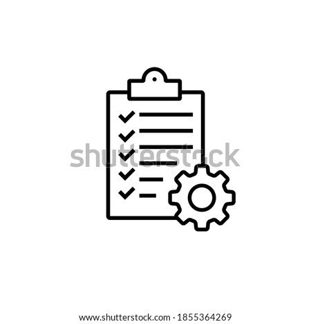 Clipboard with gear isolated icon. Technical support check list icon. Management flat icon concept. Software development. Vector illustration. Foto d'archivio © 