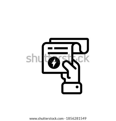 Hand holding a receipt bill. Energy bill line icon. Invoice icon. Electricity bill sign. Cashier receipt. Pay bill icon. Vector EPS 10