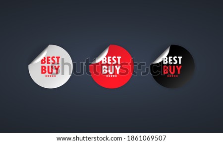 Best buy. Sticker set. Discount vector. Best buy labels set. Black, red and white round circle tags. Sale tags badges template. Discount promotion. Vector illustration. EPS10
