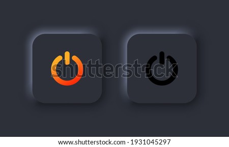 Power icon in neumorphism style. Power on off user Interface. On off buttons. User interface elements for mobile app. Vector. Neumorphic UI UX dark user interface web buttons