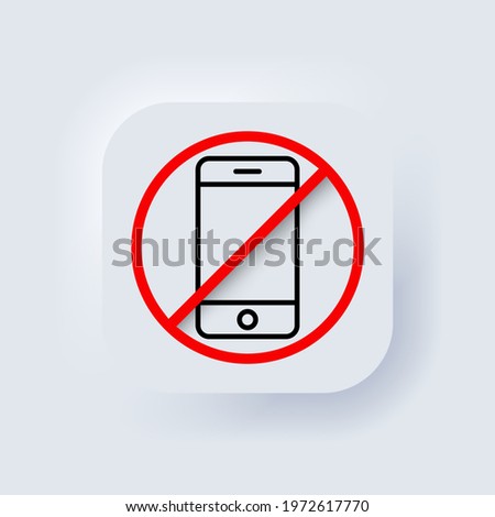 Turn off the phone. No phone icon. Vector. No talking and calling sign. Prohibition phone. Neumorphic UI UX white user interface web button. Neumorphism. Vector EPS 10