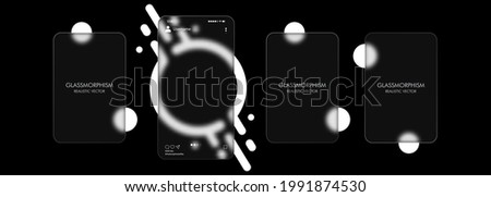 Glassmorphism style. Photo carousel blank template. Social media concept. Realistic glass morphism effect with set of transparent glass plates. Vector illustration.