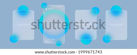 Photo carousel template. Social media concept. Glassmorphism style. Vector illustration. Realistic glass morphism effect with set of transparent glass plates..