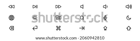 Keyboard sign icon set. Sound, delete, mute, arrows sign. Vector EPS 10. Isolated on white background