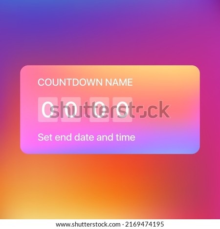Countdown vector illustration. Countdown name, set and time and date text. Beautiful gradient background. Calendar, day, second. Date management concept. Vector line icon for Business and Advertising