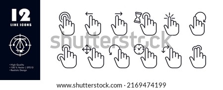 Click line icon. Pressing, sensot, hand, sliding, index finger, touch pad, tap, pressure, zoom out, scrolling. Touch screen concept. Vector line icon for Business and Advertising