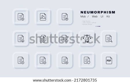 File set icon. Text document, pdf file, reader, paid, favorites, new information, search, important, protection, etc. Data set concept. Neomorphism style. Vector line icon for Business and Advertising