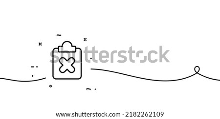 Clipboard with a cross line icon. Reject, rejection, close, delete, remove, forbid, decline, business, document. Technology concept. One line style. Vector line icon for Business and Advertising.