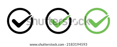 Check marks set icon. Tick, checkbox, flag, right, correct answer, option, document, questionnaire, survey. Business concept. Vector line icon for Business and Advertising.