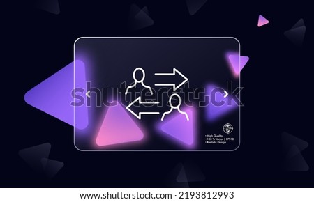 Exchange information line icon. People with arrows, talk, communication, conversation, work, analytics, data analysis, strategy. Business concept. Glassmorphism style. Vector line icon for Advertising