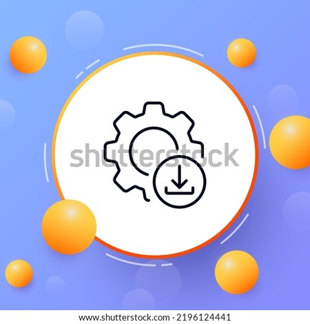 Gear with download arrow line icon. Data transfer, exchange information, search, download from the internet, online. Technology concept. Vector line icon for Business and Advertising.