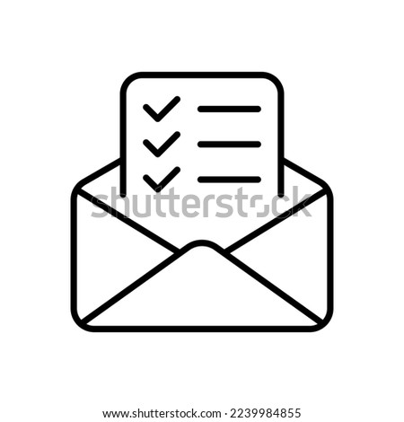 Envelope with a letter line icon. Tick, checkmark, cross. Payment successful, success, luck, done, checked, approved, ok, verified. Vector line icon on white background