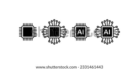 Electronic chip. Silhouette, black, computer chip, artificial intelligence, numerical process, innovative ideas in the field of IT. Vector icons
