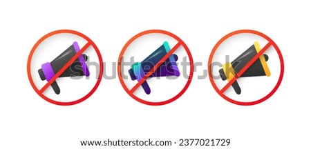 Megaphone icons are prohibited. Flat, color, megaphone prohibited, red line and megaphone. Vector icons