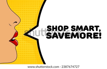 Shop smart, savemore sign. Flat, color, talking lips, shop smart, savemore sign. Vector icon