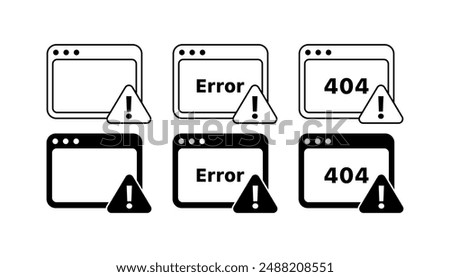 Error set icons. Web site icons. Linear and silhouette style. Vector icons.