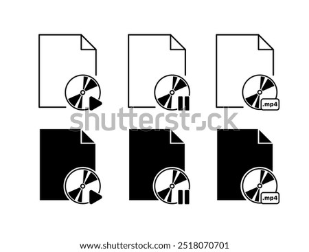 File player set icons. Linear and silhouette style. Vector icons.