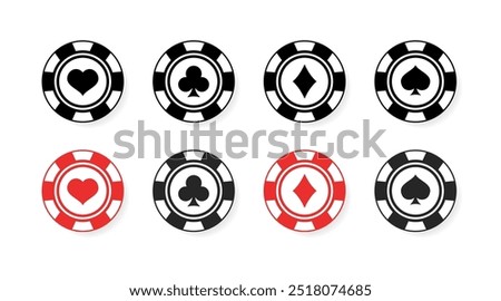 Poker Chips set icons. Flat and silhouette style. Vector icons.