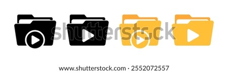 Folder with Play Button Icon Set. Silhouette  Flat Style. Vector icons