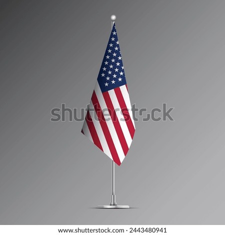 3D realistic flag of the United States of America on steel pole