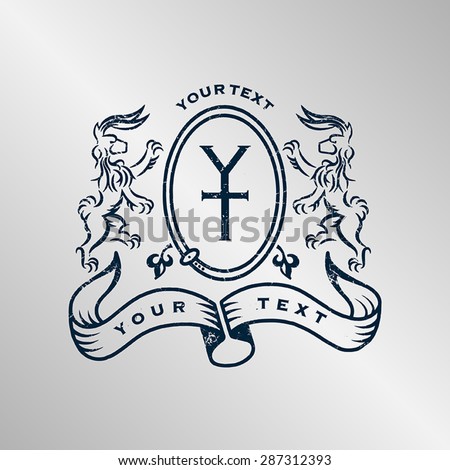 Fully editable vector illustration of a crest surrounded by royal rabbits