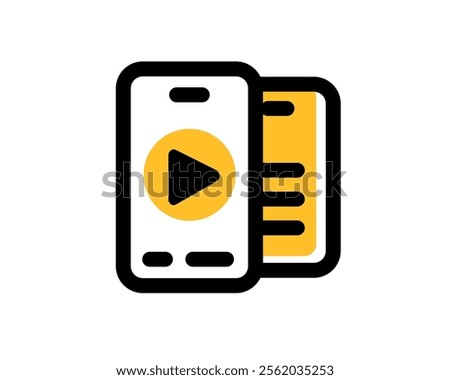 Mobile Video Streaming Concept with Play Button. modern smartphone design featuring a play button and content list for video streaming applications.