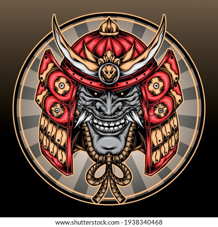 Great samurai helmet illustration. Premium vector