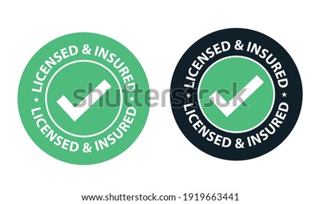 licensed and insured vector icon set with tick mark isolated on white background