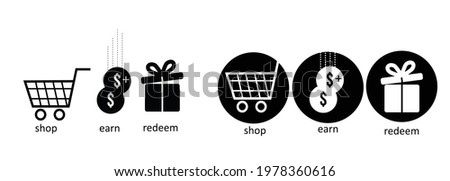  eCommerce vector icon set , shop earn and redeem vector icons