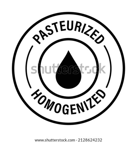 processed milk product abstract. 'homogenized and pasteurized' vector stamp, black in color
