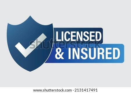 licensed and insured vector icon with tick mark and shield