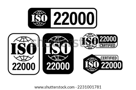 ISO standards quality control. ISO 22000 certified vector icon set, black in color