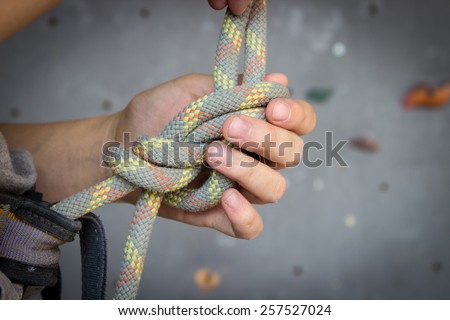 Climbing Rope Connected to Climbing Harness With a Typical Figure of 8 Knot